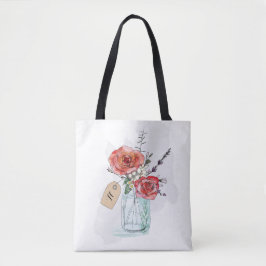 Bolsa Tote Rosas Pintadas em Jarrinha de Florais Monogramadas
