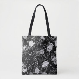 Bolsa Tote Rosas Pretas e Brancas Elegantes