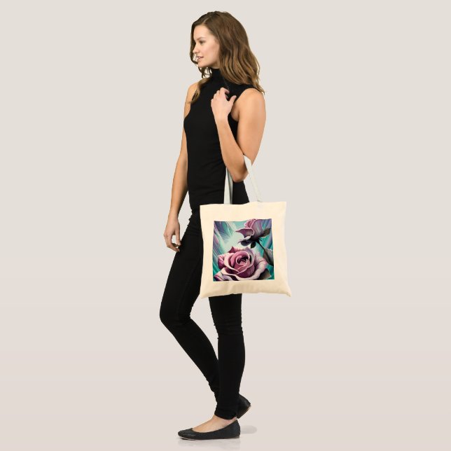 Bolsa Tote Rosas radiantes: Pétalas Perfeitamente Rosa e Púrp (Frente (modelo))