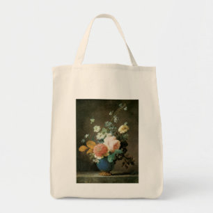 Bolsa Tote Rosas, ranúnculo e outras flores em um vaso azul