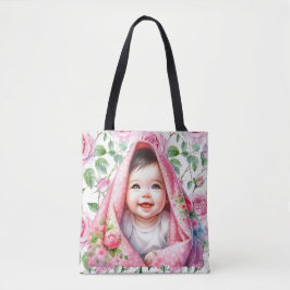 Bolsa Tote Rosas rosa-bonitas e bebê sorrindo
