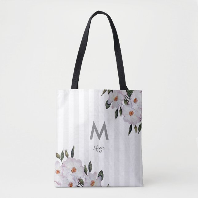 Bolsa Tote Rosas Rosa De Água Ballerina Monograma Floral (Frente)