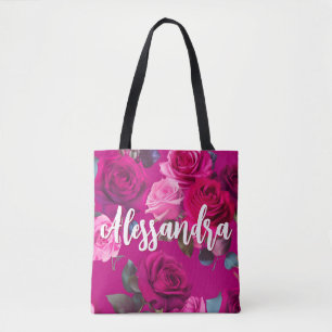 Bolsa Tote Rosas rosa na Viva Magenta Romântico
