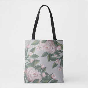 Bolsa Tote Rosas rosa pálidas com fundo editável 