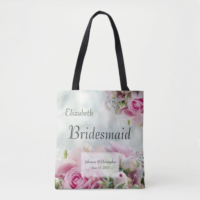 Bolsa Tote Rosas Rosa & Peônias Elegante Noiva Casamento (Frente)