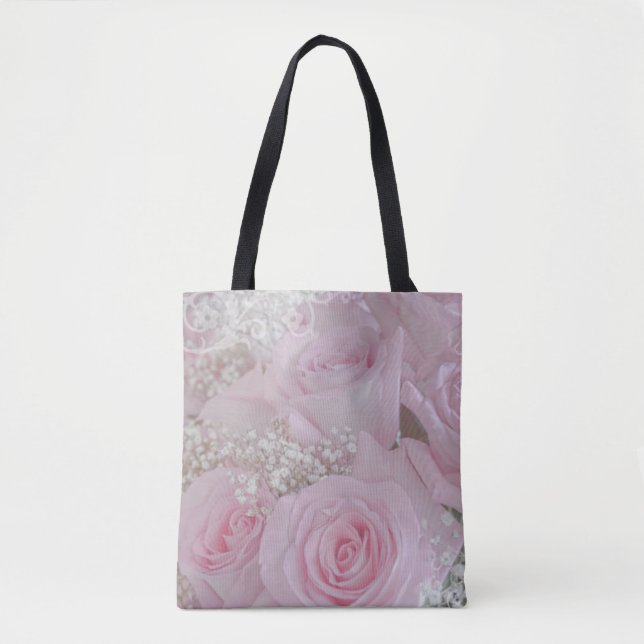 Bolsa Tote Rosas rosadas suaves e respiração do bebê (Frente)