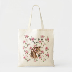 Bolsa Tote Rosas Rosas Florais Cavalos Bonitos Laço Rosa