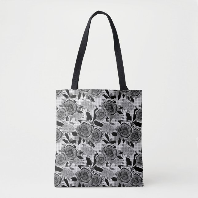 Bolsa Tote Rosas, rosas, preto e cinza, pretos (Frente)