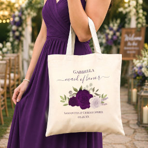 Bolsa Tote Rosas Roxas Boho Elegantes Vestido de Honra Casame