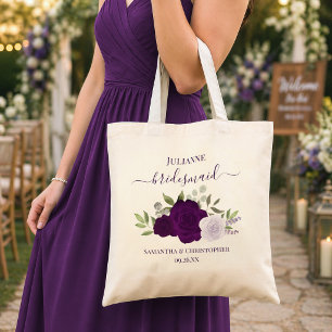 Bolsa Tote Rosas Roxas Boho Favor de Casamento para Damas de 