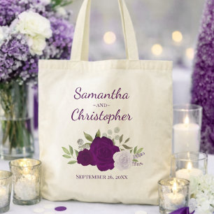 Bolsa Tote Rosas Roxas Boho Nomes de Casal Elegante Casamento