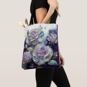 Bolsa Tote Rosas Roxas e Douradas em Grande Escala