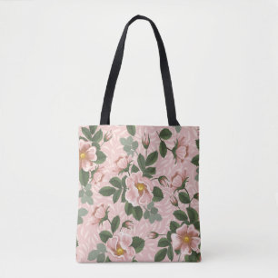 Bolsa Tote Rosas Selvagens Vintage: Fundo Floral