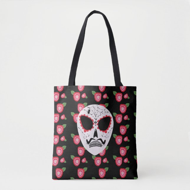 Bolsa Tote Rosas Sugar Skull Dia De Los Muertos (Frente)