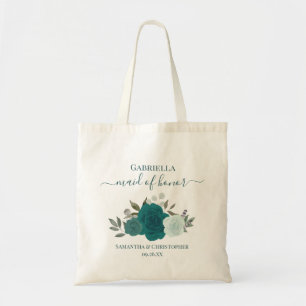 Bolsa Tote Rosas Teal & Aqua Elegante Dama de Honra Casamento