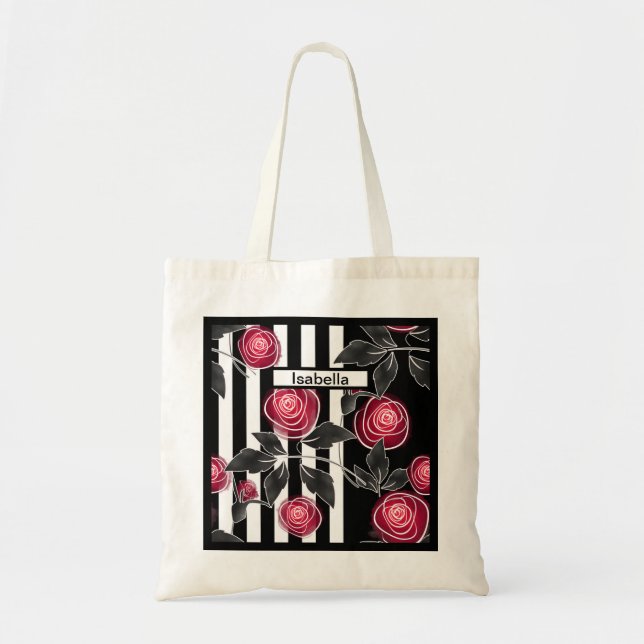 Bolsa Tote rosas vermelhas abstrato modernas folhas de flores (Frente)