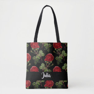 Bolsa Tote rosas vermelhas de nomes personalizados
