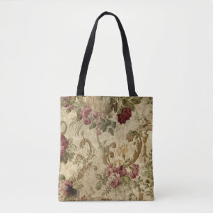 Bolsa Tote Rosas Vermelhas e Rosa Victorianas e Rolos Dourado