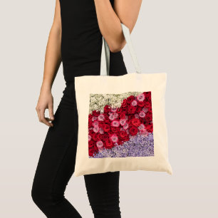 Bolsa Tote Rosas Vermelhas e Rosas com Gipsófila Colorida
