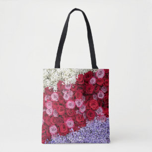 Bolsa Tote Rosas Vermelhas e Rosas com Gipsófila Colorida