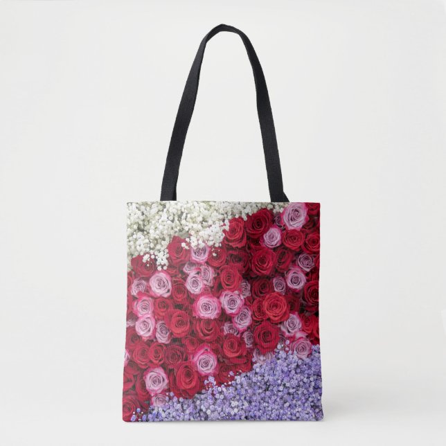 Bolsa Tote Rosas Vermelhas e Rosas com Gipsófila Colorida (Frente)