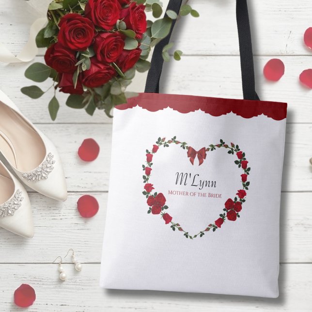 Bolsa Tote Rosas Vermelhas Elegantes Presente para a Mãe da N (A sentimental and sophisticated thank-you gift for the Mother of the Bride.)