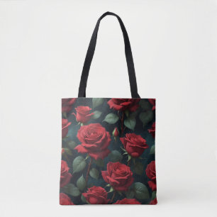 Bolsa Tote Rosas Vermelhas Escuras