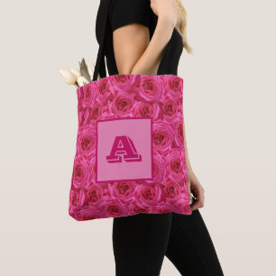 Bolsa Tote Rosas vermelhas, monograma, personalizado