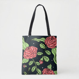 Bolsa Tote Rosas vermelhas tiradas mão