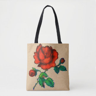 Bolsa Tote Rose Bloom Halftone on Brown Paper Fine Art