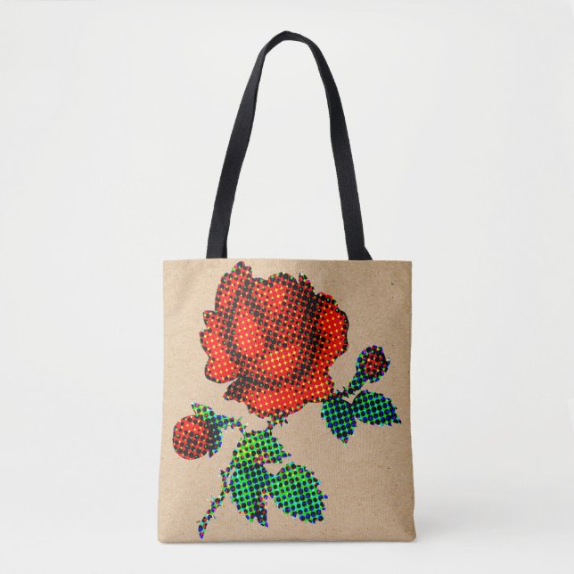 Bolsa Tote Rose Bloom Halftone on Brown Paper Fine Art (Frente)