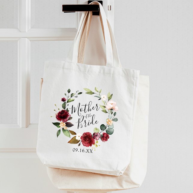 Bolsa Tote Rose Burgundy Floral Wreath Mother of the Bride (Rose Burgundy Floral Wreath Mother of the Bride Tote Bag)