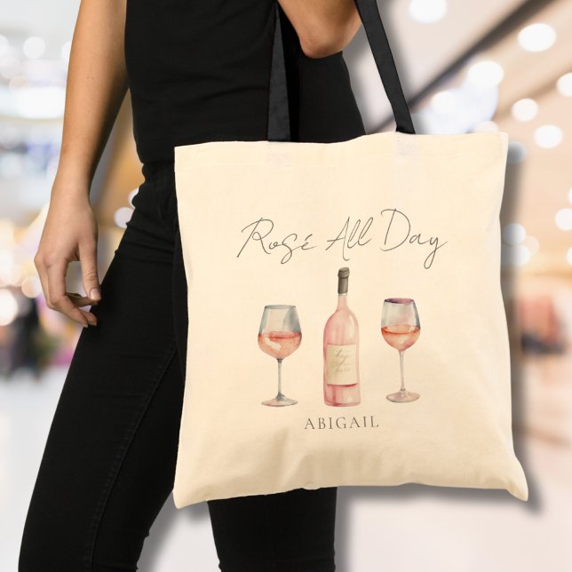 Bolsa Tote Rosé Engraçada O Dia todo do Vinho (Funny Rose Wine Tote Bag)
