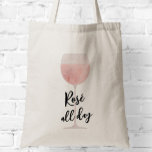 Bolsa Tote Rosé, Vidro De Vinho De Altura<br><div class="desc">Rosé o dia inteiro,  com uma pintura aquosa de um copo de vinho alto. Personalize com suas informações e altere qualquer texto para adequá-lo ao seu evento.</div>