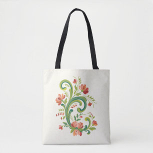 Bolsa Tote Rosemaling Red and Pink
