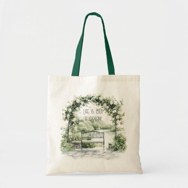 Bolsa Tote Roses Floral Arch Romantic Bench Garden Dream (Frente)