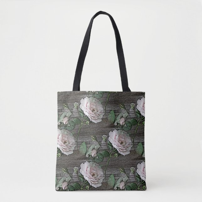 Bolsa Tote Roses on Weathered Wood (Frente)