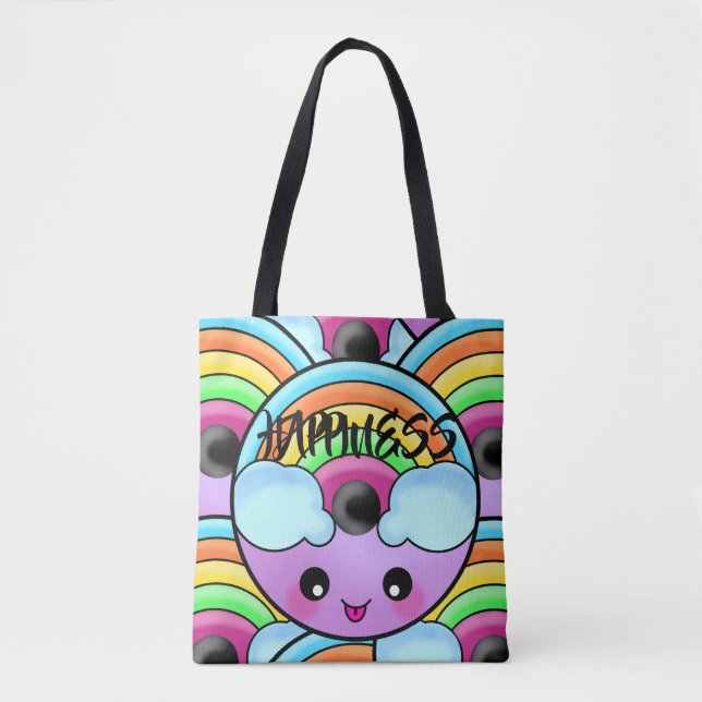 Bolsa Tote Rosquinha feliz com arco-íris único e bonito (Frente)