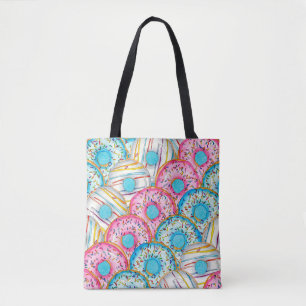 Bolsa Tote Rosquinhas de Aquarelas Empilhadas Diagonais em Aq