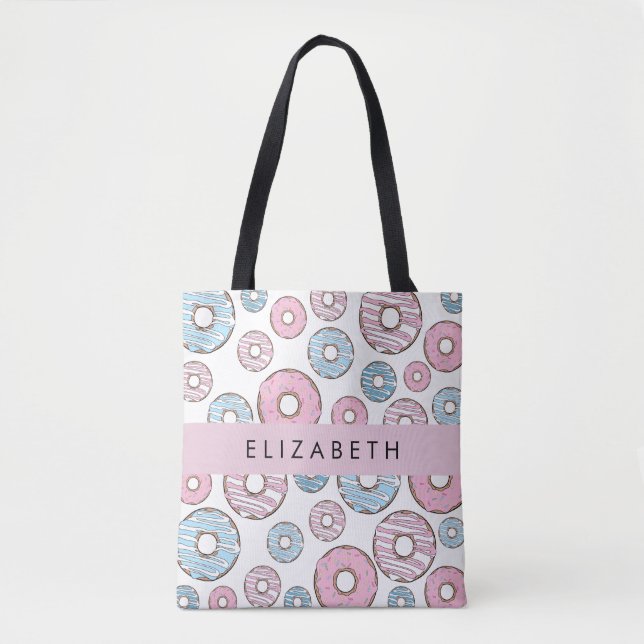 Bolsa Tote Rosquinhas rosa, Rosquinhas azuis, borrifadas, seu (Frente)