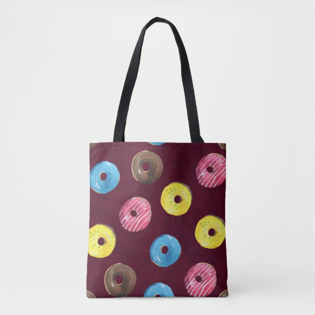 Bolsa Tote Rosquinhas Ruby: Padrão Sem Costura De Aquarela. (Frente)