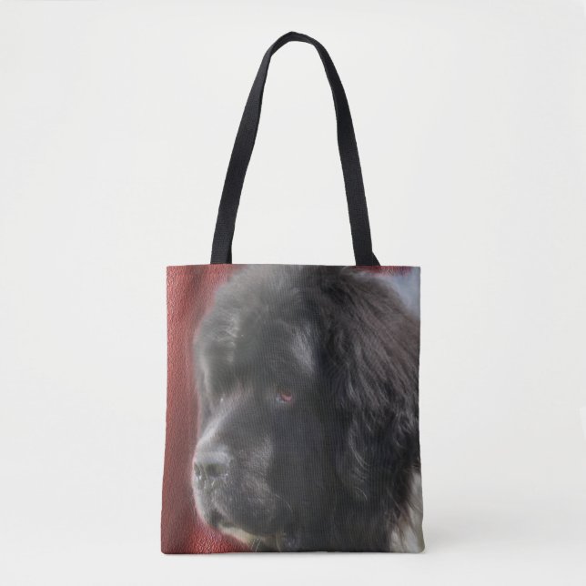 Bolsa Tote Rosto de Cachorro Negro E Branco Da Terra Nova (Frente)