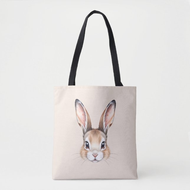 Bolsa Tote Rosto de Coelho de Páscoa Fofo em Aquarela Moderna (Frente)