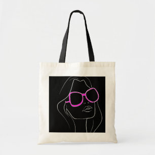 Bolsa Tote Rosto de Mulher com Óculos de Sol Rosa Preto Retro