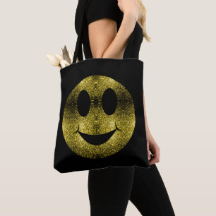Bolsa Tote Rosto de sorriso cintilante em ouro amarelo com fa