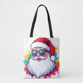 Bolsa Tote Rosto do Papai Noel Com Salpico de Tinta Natal