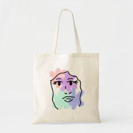 Bolsa Tote Rosto e flores abstrato (cores pálidas)
