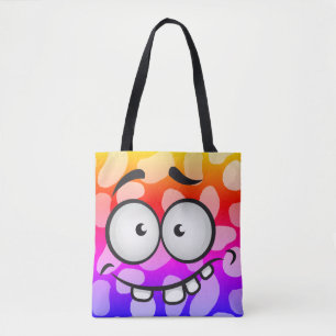 Bolsa Tote Rosto engraçado sorrindo abstrato cor azul-laranja