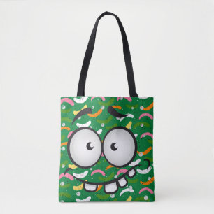 Bolsa Tote Rosto engraçado sorrindo padrão colorido verde lar