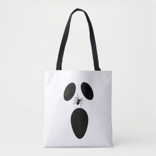 Bolsa Tote Rosto Fantasma Branco e Preto do Halloween